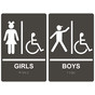 Charcoal Gray ADA Braille GIRLS - BOYS Accessible Restroom Sign Set RRE-140_160PairedSet_White_on_CharcoalGray