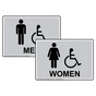 Silver Accessible MEN WOMEN Restrooms Sign Set With Symbol RRE-7040_7050PairedSet_Black_on_Silver