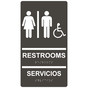 Charcoal Gray ADA Braille Accessible RESTROOMS - SERVICIOS Sign RRB-115_White_on_CharcoalGray