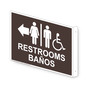 Projection-Mount Dark Brown Accessible RESTROOMS - BANOS (With Outward Arrow) Sign With Symbol