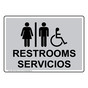 Silver Accessible RESTROOMS - SERVICIOS Sign With Symbol RRB-7015-Black_on_Silver