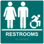 Square Bahama Blue Braille RESTROOMS Sign with Dynamic Accessibility Symbol - RRE-115R-99_White_on_BahamaBlue