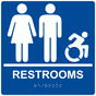 Square Blue Braille RESTROOMS Sign with Dynamic Accessibility Symbol - RRE-115R-99_White_on_Blue
