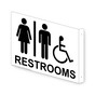 Projection-Mount White Accesible RESTROOMS Sign With Symbol RRE-7015Proj-Black_on_White
