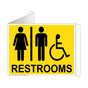 Yellow Triangle-Mount Accessible RESTROOMS Sign With Symbol RRE-7015Tri-Black_on_Yellow