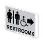 Projection-Mount Silver Accesible RESTROOMS (With Inward Arrow) Sign With Symbol RRE-7020Proj-Black_on_Silver