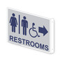 Projection-Mount Silver Accesible RESTROOMS (With Inward Arrow) Sign With Symbol RRE-7020Proj-MarineBlue_on_Silver