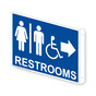 Projection-Mount Blue Accesible RESTROOMS (With Inward Arrow) Sign With Symbol RRE-7020Proj-White_on_Blue