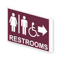 Projection-Mount Burgundy Accesible RESTROOMS (With Inward Arrow) Sign With Symbol RRE-7020Proj-White_on_Burgundy