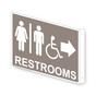 Projection-Mount Taupe Accessible RESTROOMS (With Inward Arrow) Sign With Symbol
