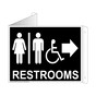 Black Triangle-Mount Accessible RESTROOMS (With Inward Arrow) Sign With Symbol RRE-7020Tri-White_on_Black