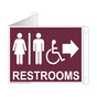 Burgundy Triangle-Mount Accessible RESTROOMS (With Inward Arrow) Sign With Symbol RRE-7020Tri-White_on_Burgundy