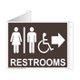 Dark Brown Triangle-Mount Accessible RESTROOMS (With Inward Arrow) Sign With Symbol RRE-7020Tri-White_on_DarkBrown