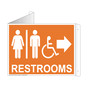 Orange Triangle-Mount Accessible RESTROOMS (With Inward Arrow) Sign With Symbol