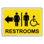 Yellow Accessible RESTROOMS Left Sign With Symbol RRE-7025-Black_on_Yellow