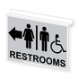 Silver Ceiling-Mount Accessible RESTROOMS Left Sign With Symbol RRE-7025Ceiling-Black_on_Silver