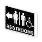 Projection-Mount Black Accessible RESTROOMS (With Outward Arrow) Sign With Symbol