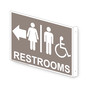 Projection-Mount Taupe Accesible RESTROOMS (With Outward Arrow) Sign With Symbol RRE-7025Proj-White_on_Taupe