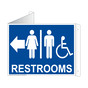 Blue Triangle-Mount Accessible RESTROOMS (With Outward Arrow) Sign With Symbol RRE-7025Tri-White_on_Blue