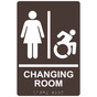 Dark Brown Braille CHANGING ROOM Sign with Dynamic Accessibility Symbol RRE-14777R_White_on_DarkBrown