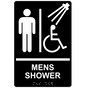 Black ADA Braille Accessible MENS SHOWER Sign with Symbol RRE-14809_White_on_Black