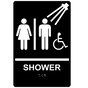 Black ADA Braille Accessible Shower Sign With Symbol