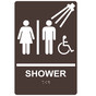 Dark Brown ADA Braille Accessible SHOWER Sign with Symbol RRE-14832_White_on_DarkBrown