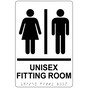 White ADA Braille UNISEX FITTING ROOM Sign with Symbol RRE-14843_Black_on_White