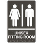 Charcoal Gray ADA Braille UNISEX FITTING ROOM Sign with Symbol RRE-14843_White_on_CharcoalGray