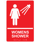 Red ADA Braille WOMENS SHOWER Sign with Symbol RRE-14859_White_on_Red