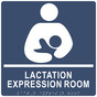 Square Navy ADA Braille LACTATION EXPRESSION ROOM Sign With Symbol RRE-37152-99-White_on_Navy
