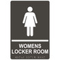 Charcoal Gray ADA Braille WOMENS LOCKER ROOM Sign with Symbol RRE-695_White_on_CharcoalGray