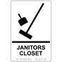 White ADA Braille JANITORS CLOSET Sign with Symbol RRE-960_Black_on_White