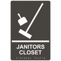 Charcoal Gray ADA Braille JANITORS CLOSET Sign with Symbol RRE-960_White_on_CharcoalGray
