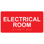 Red ADA Braille Electrical Room Sign with Tactile Text - RSME-302_White_on_Red