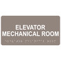 Taupe ADA Braille Elevator Mechanical Room Sign with Tactile Text - RSME-306_White_on_Taupe