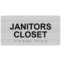 Brushed Silver ADA Braille Janitors Closet Sign with Black Tactile Text
