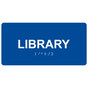 Blue ADA Braille Library Sign with Tactile Text - RSME-397_White_on_Blue