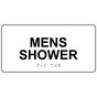 White ADA Braille MENS SHOWER Sign with Black Tactile Text