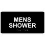 Black ADA Braille MENS SHOWER Sign with Tactile Text - RSME-433_White_on_Black