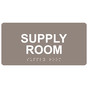 Taupe ADA Braille Supply Room Sign with Tactile Text - RSME-586_White_on_Taupe