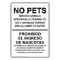 No Pets Service Animals Allowed Bilingual Sign NHB-13893