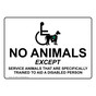 No Animals Except Service Animals Sign NHE-13898