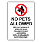Portrait No Pets Allowed Service Animals Welcome Sign NHEP-13897