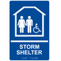 Blue ADA Braille Accessible STORM SHELTER Sign with Symbol RRE-14837_White_on_Blue