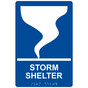 Blue ADA Braille STORM SHELTER Sign with Tornado Symbol RRE-14838_White_on_Blue