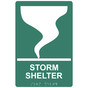 Pine Green ADA Braille STORM SHELTER Sign with Tornado Symbol RRE-14838_White_on_PineGreen