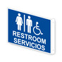 Projection-Mount Blue Accessible RESTROOM - SERVICIOS Sign With Symbol RRB-7030Proj-White_on_Blue
