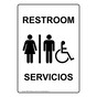 Portrait White Accessible RESTROOM - SERVICIOS Sign With Symbol RRBP-7030-Black_on_White