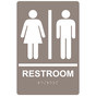 Taupe ADA Braille Unisex RESTROOM Sign With Symbol RRE-110_White_on_Taupe